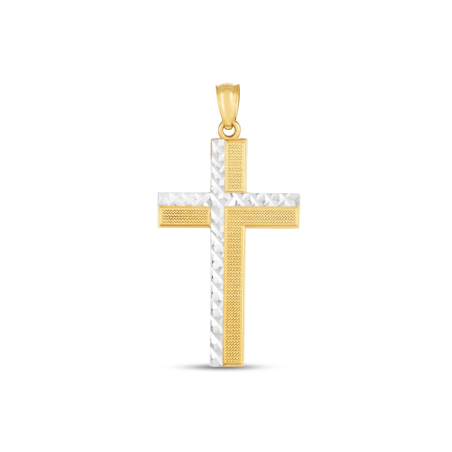 14k Two Tone Gold High Polish Diamond Cut Cross Pendant-Teresa&#39;s Fashionista LLC