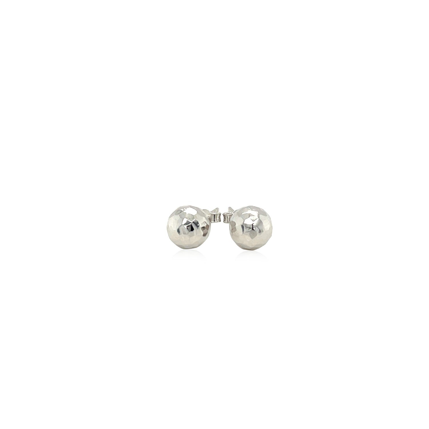 14k White Gold Ball Earrings with Faceted Texture(7mm)-Teresa&#39;s Fashionista LLC