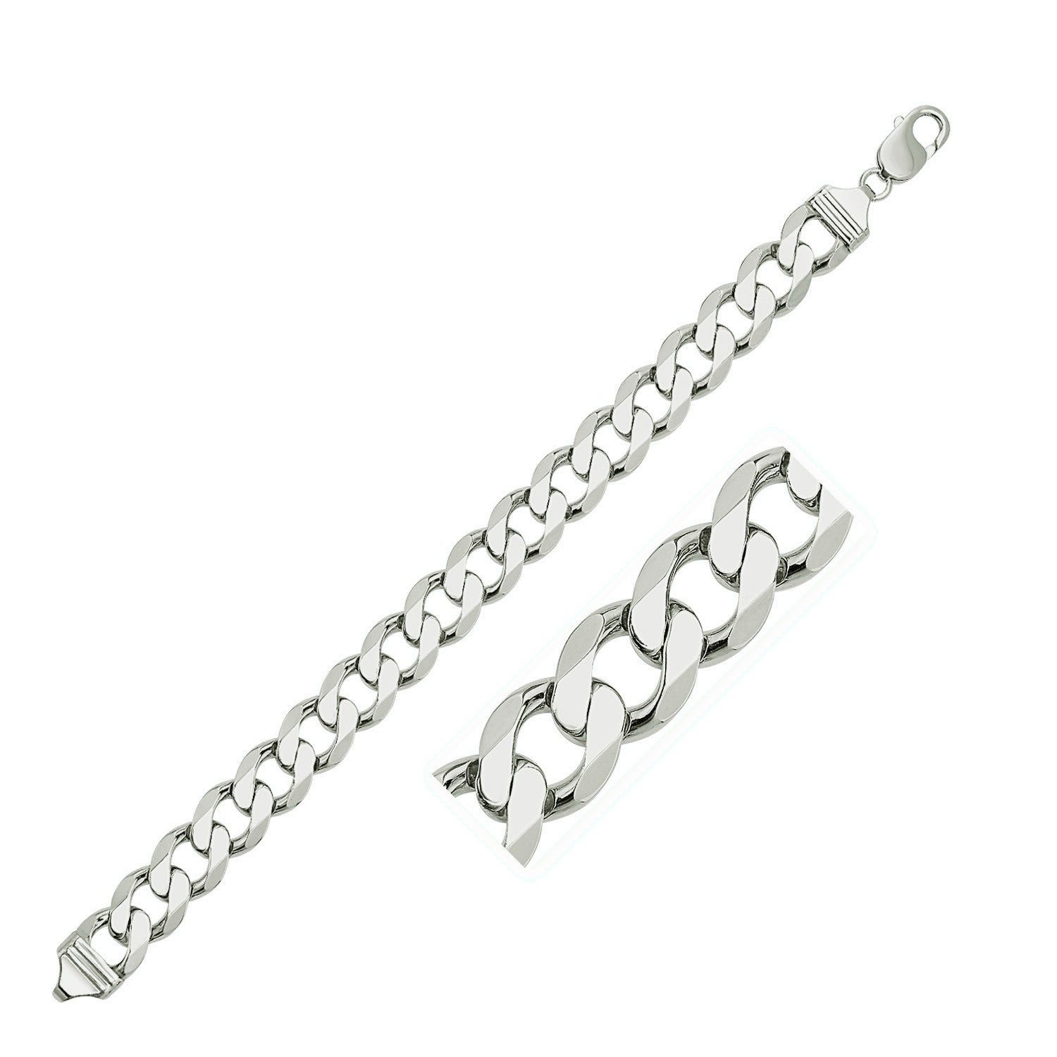 Rhodium Plated Sterling Silver Curb Style Bracelet (11.60 mm)-Teresa&#39;s Fashionista LLC