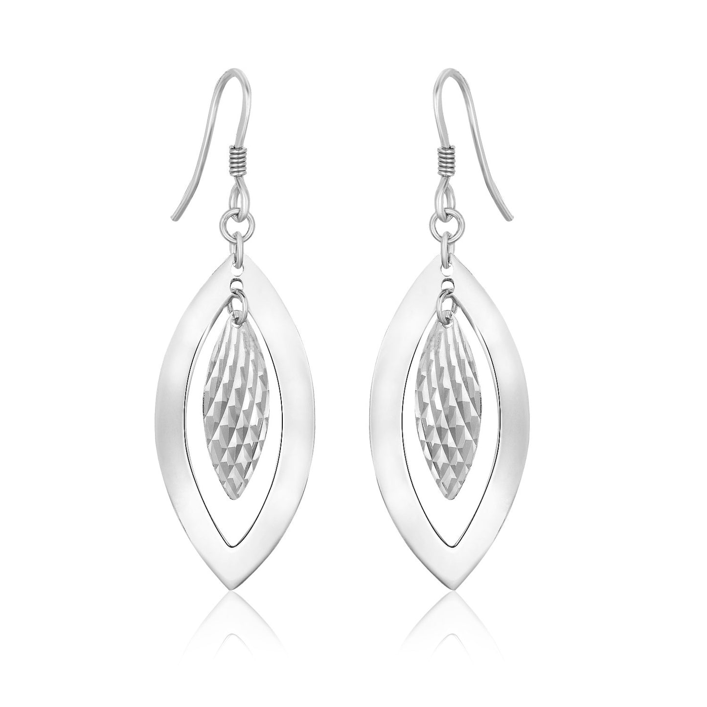 Sterling Silver Dangling Earrings with Dual Open and Textured Marquis Shapes-Teresa&#39;s Fashionista LLC