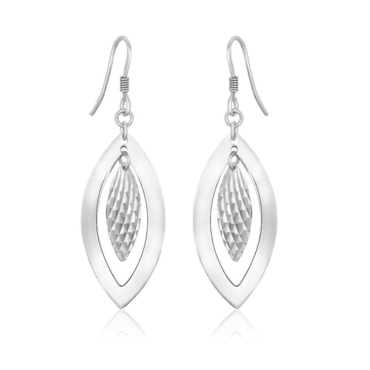 Sterling Silver Dangling Earrings with Dual Open and Textured Marquis Shapes-Teresa&#39;s Fashionista LLC