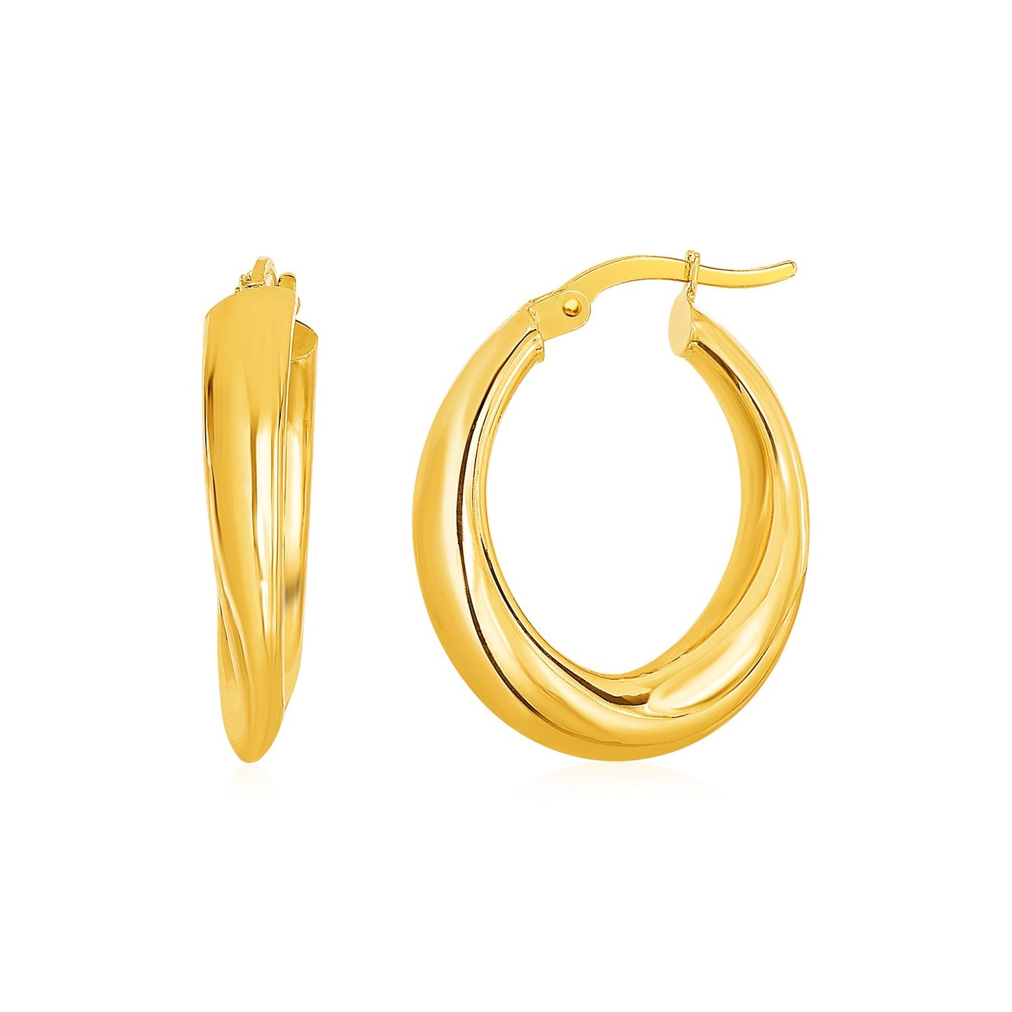 14k Yellow Gold Oval Hoop Earrings(5x20mm)-Teresa&#39;s Fashionista LLC