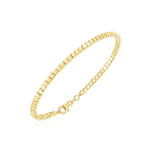 14k Yellow Gold High Polish Bead Cuff Bangle (2.40 mm)-Teresa&#39;s Fashionista LLC