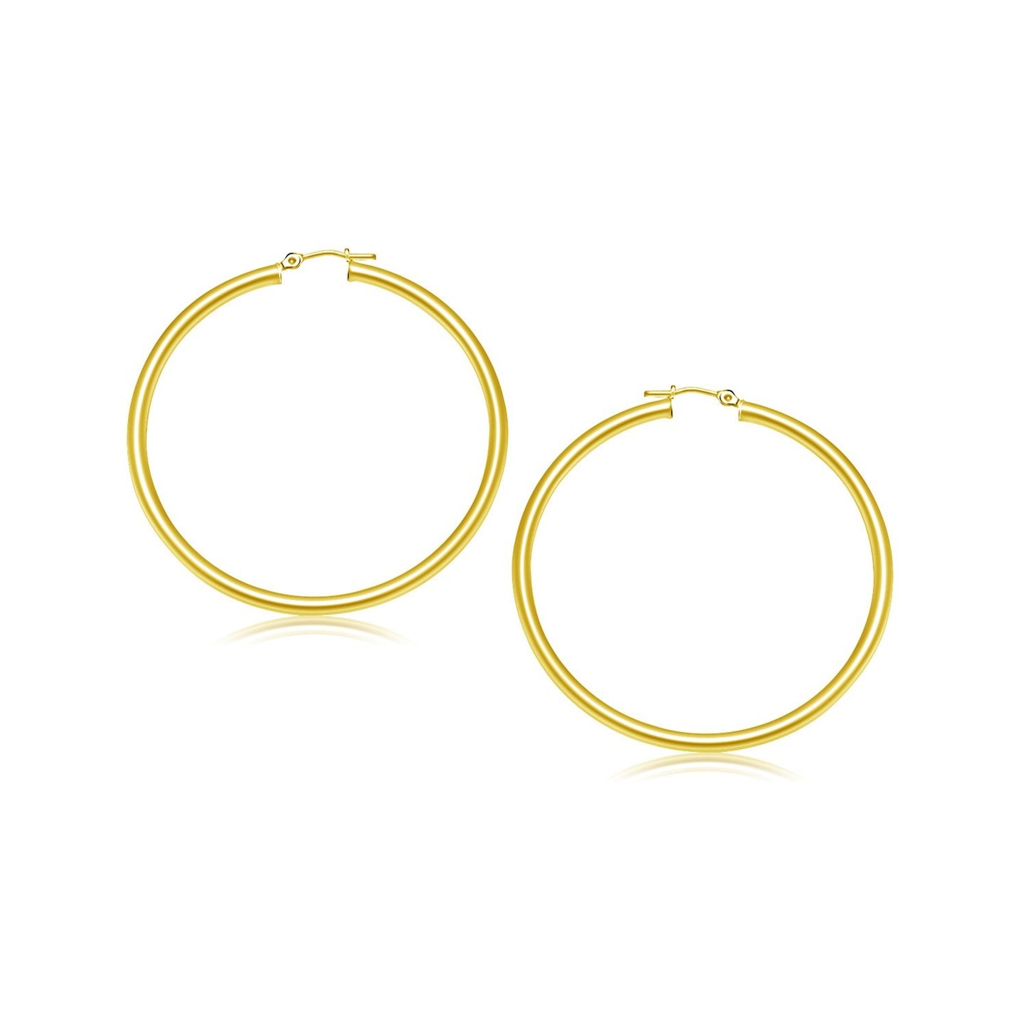 10k Yellow Gold Polished Hoop Earrings (3x25 mm)-Teresa&#39;s Fashionista LLC