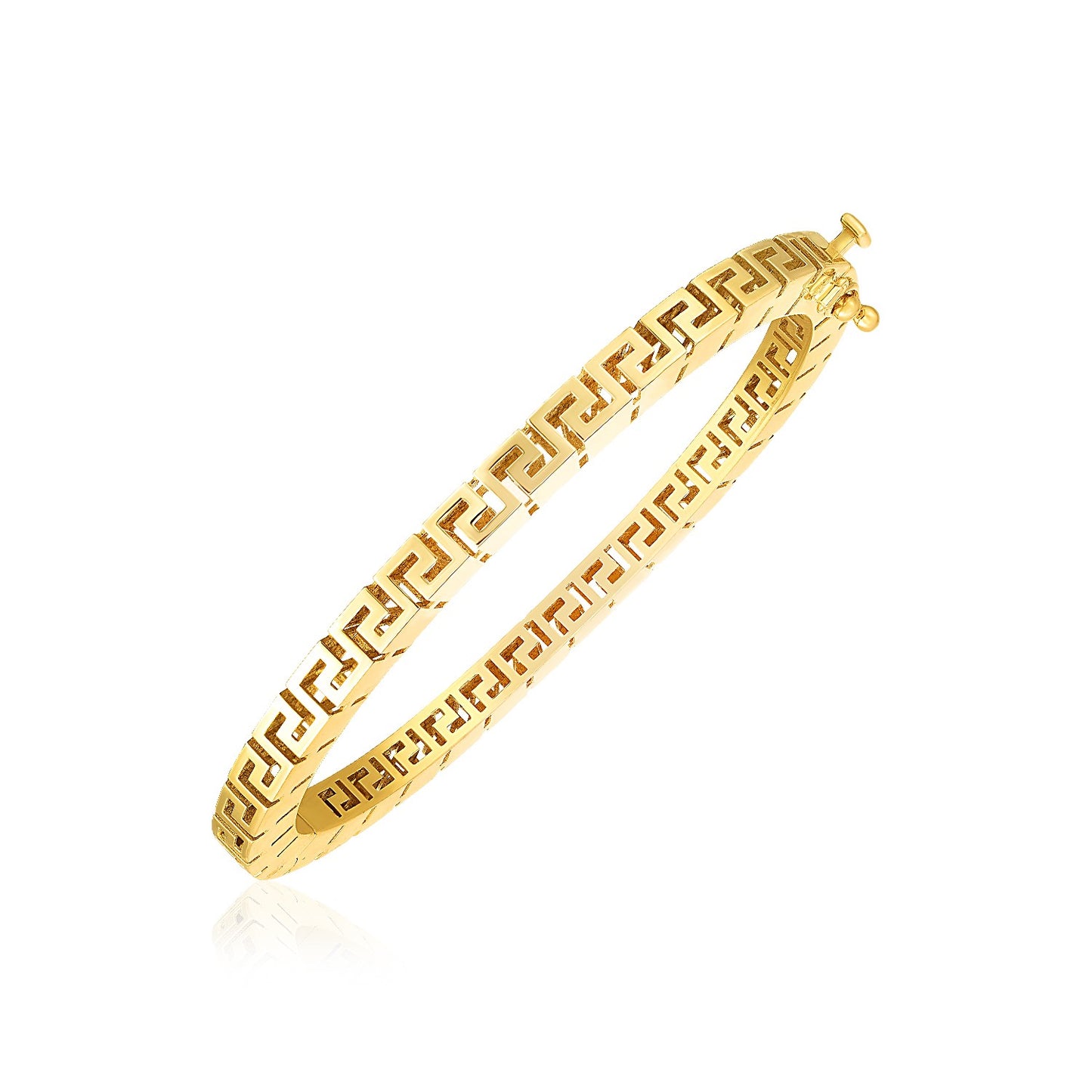 14k Yellow Gold High Polish Greek Key Bangle (4.80 mm)-Teresa&#39;s Fashionista LLC