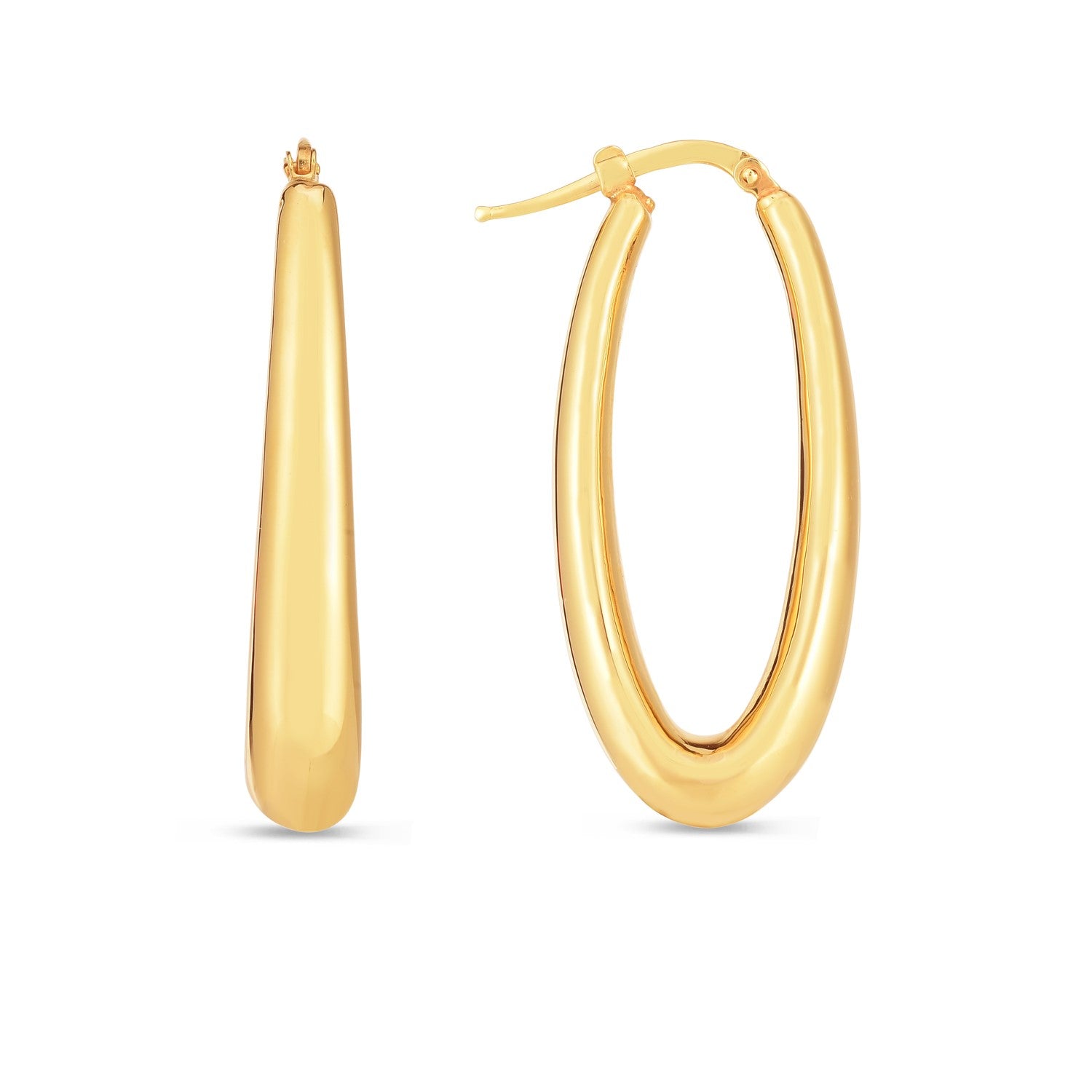 14k Yellow Gold Elongated Oval Hoops-Teresa&#39;s Fashionista LLC