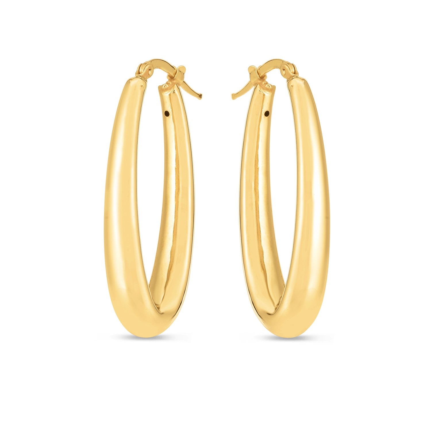 14k Yellow Gold Elongated Oval Hoops-Teresa&#39;s Fashionista LLC