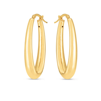 14k Yellow Gold Elongated Oval Hoops-Teresa&#39;s Fashionista LLC