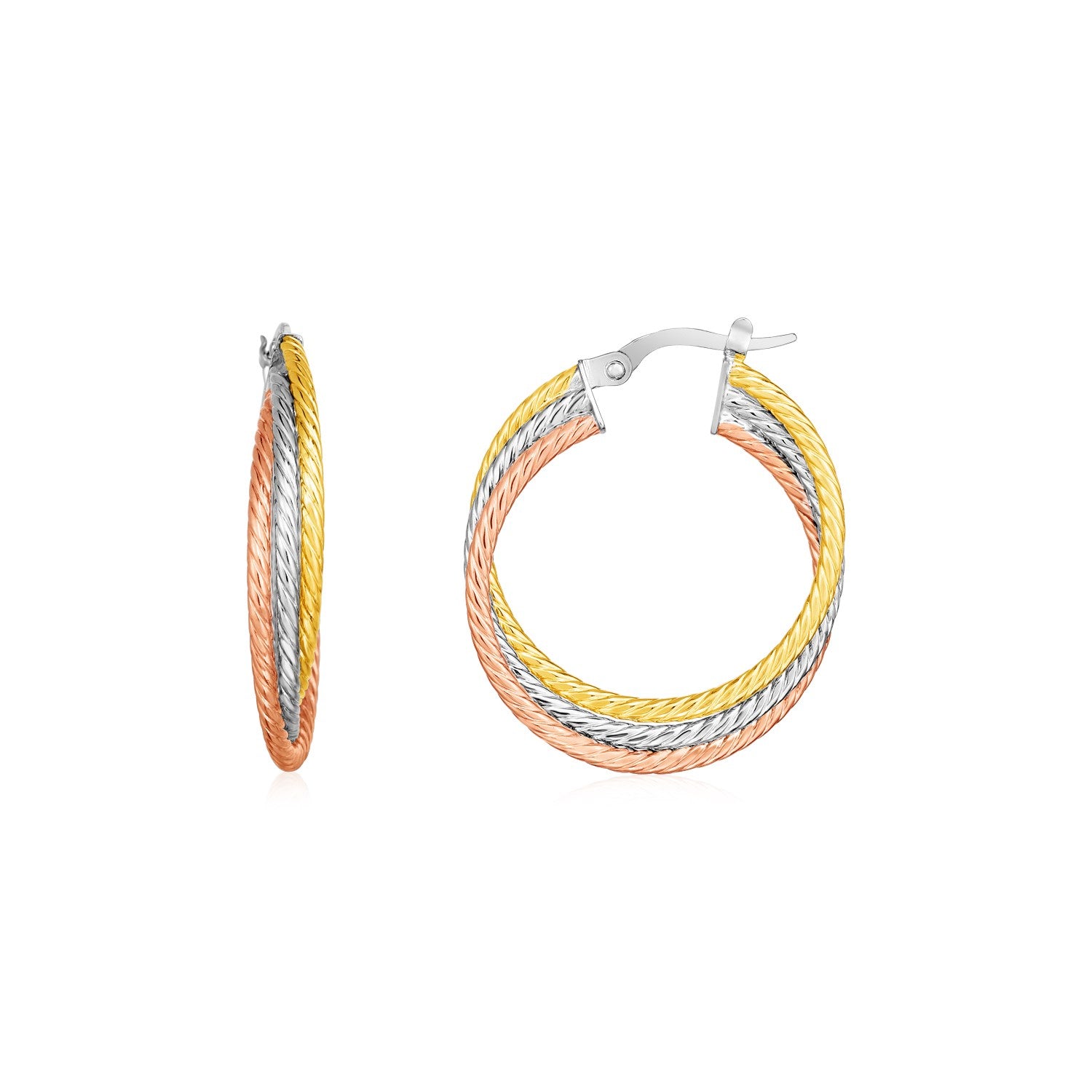 14k Tri Color Gold Three Part Round Hoop Earrings(4.5x26mm)-Teresa&#39;s Fashionista LLC