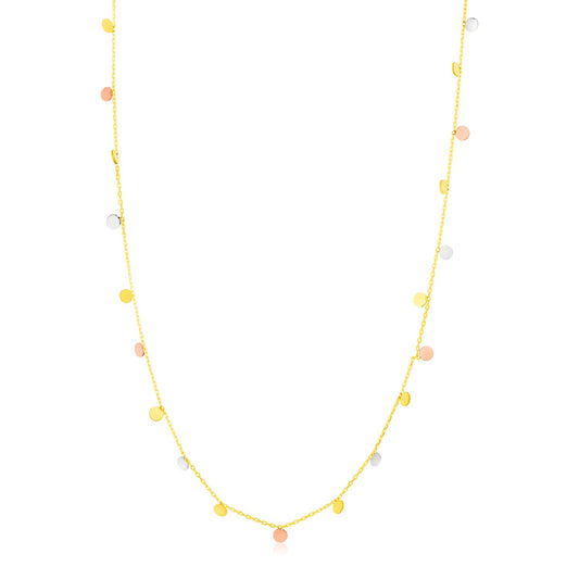 14K Tri Color Necklace with Dangling Circles-Teresa&#39;s Fashionista LLC