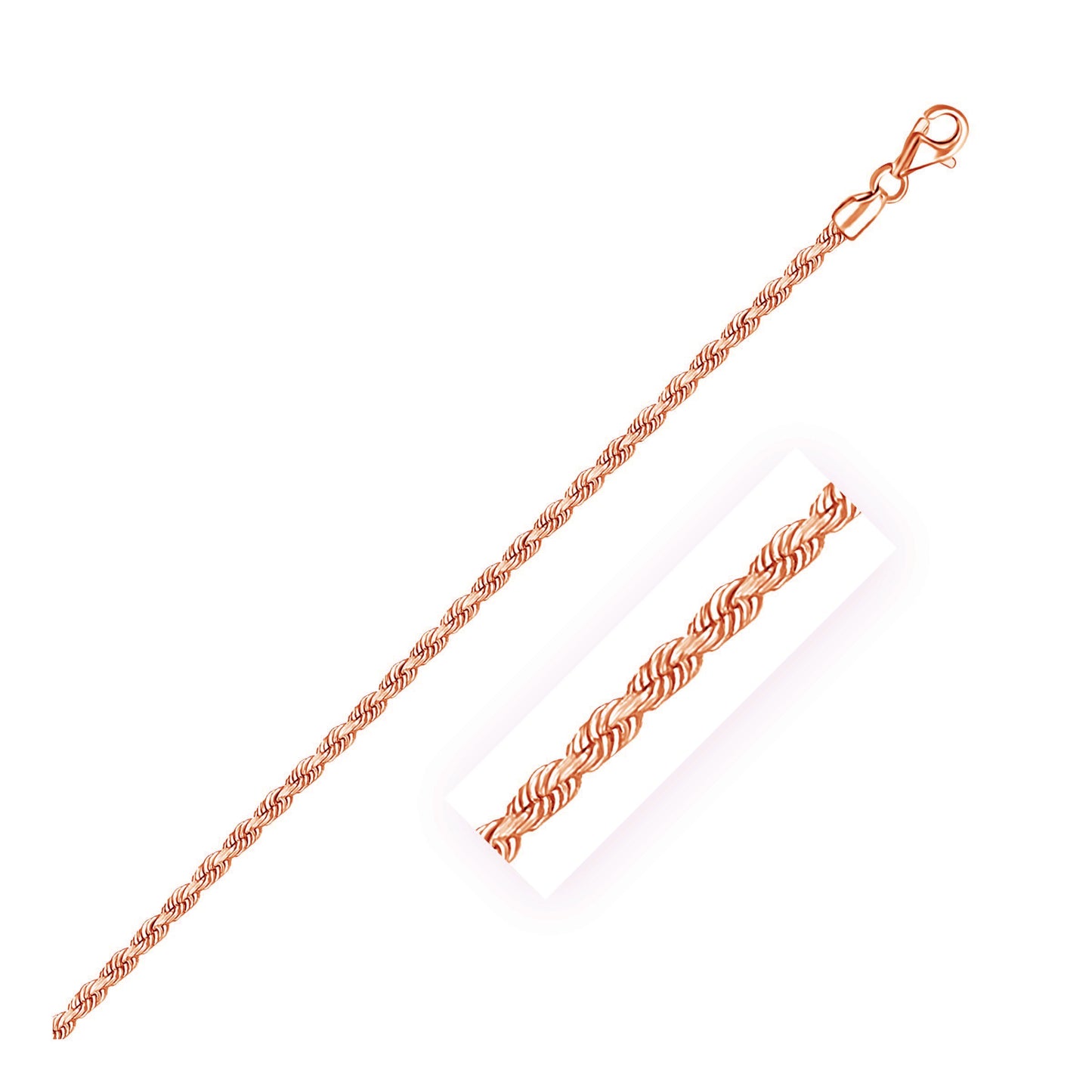 14k Rose Gold Solid Diamond Cut Rope Chain (2.30 mm)-Teresa&#39;s Fashionista LLC