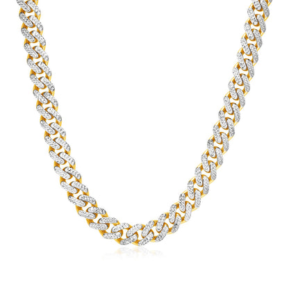 14k Two Tone Gold Miami Cuban Chain Necklace with White Pave-Teresa&#39;s Fashionista LLC