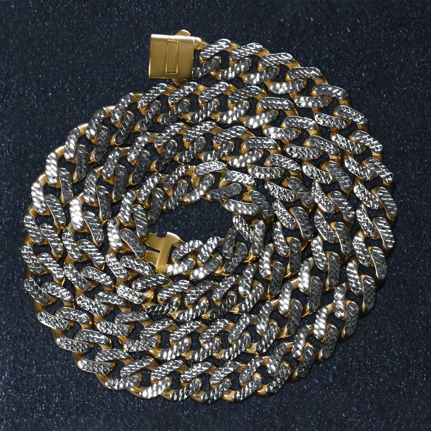 14k Two Tone Gold Miami Cuban Chain Necklace with White Pave-Teresa&#39;s Fashionista LLC