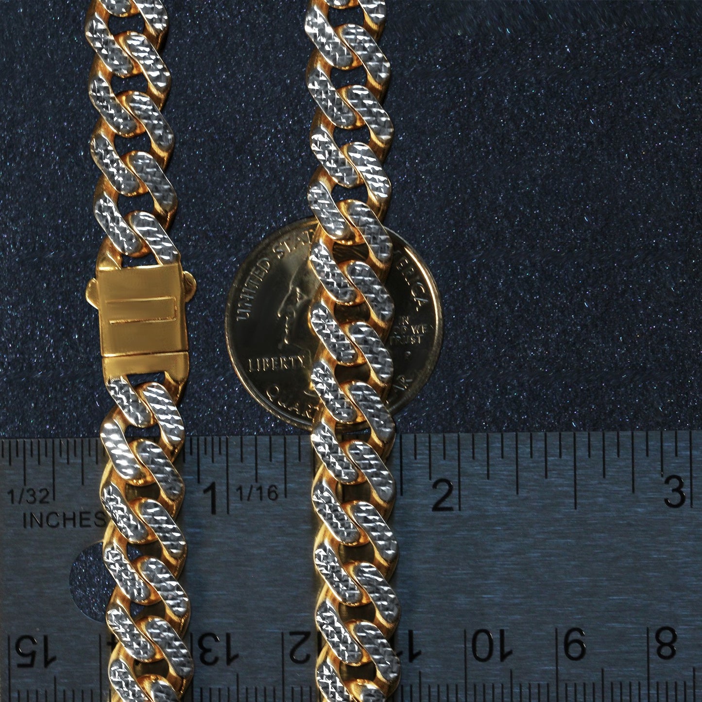 14k Two Tone Gold Miami Cuban Chain Necklace with White Pave-Teresa&#39;s Fashionista LLC