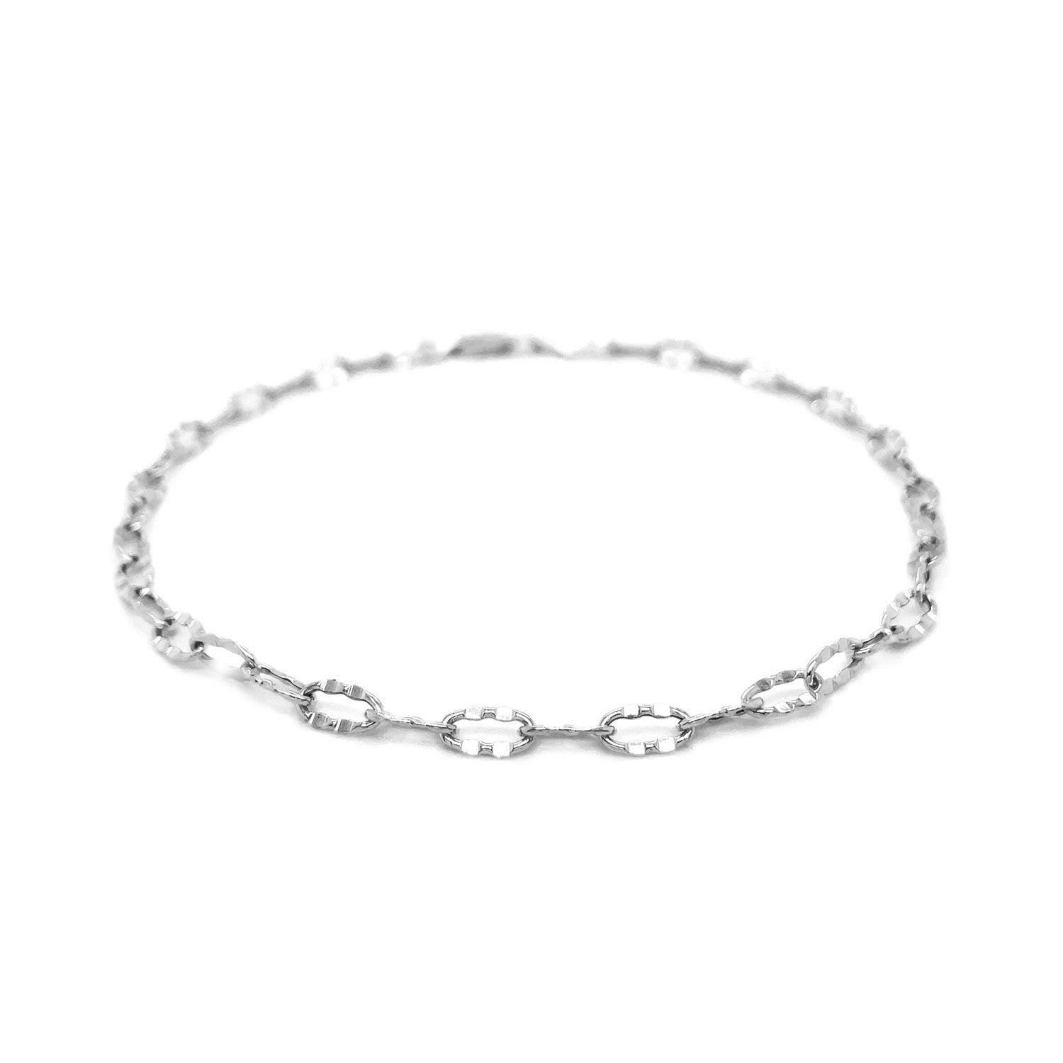 14k White Gold Anklet with Fancy Hammered Oval Links-Teresa&#39;s Fashionista LLC