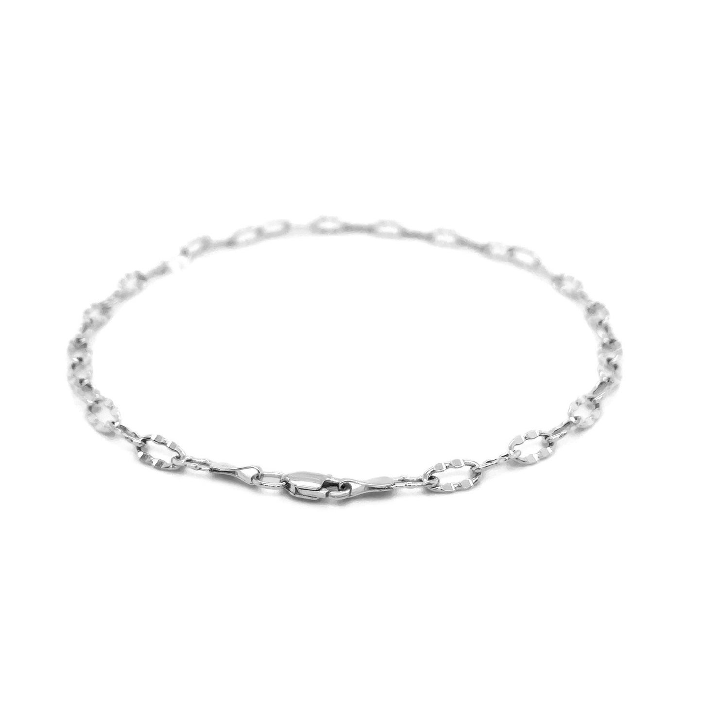 14k White Gold Anklet with Fancy Hammered Oval Links-Teresa&#39;s Fashionista LLC