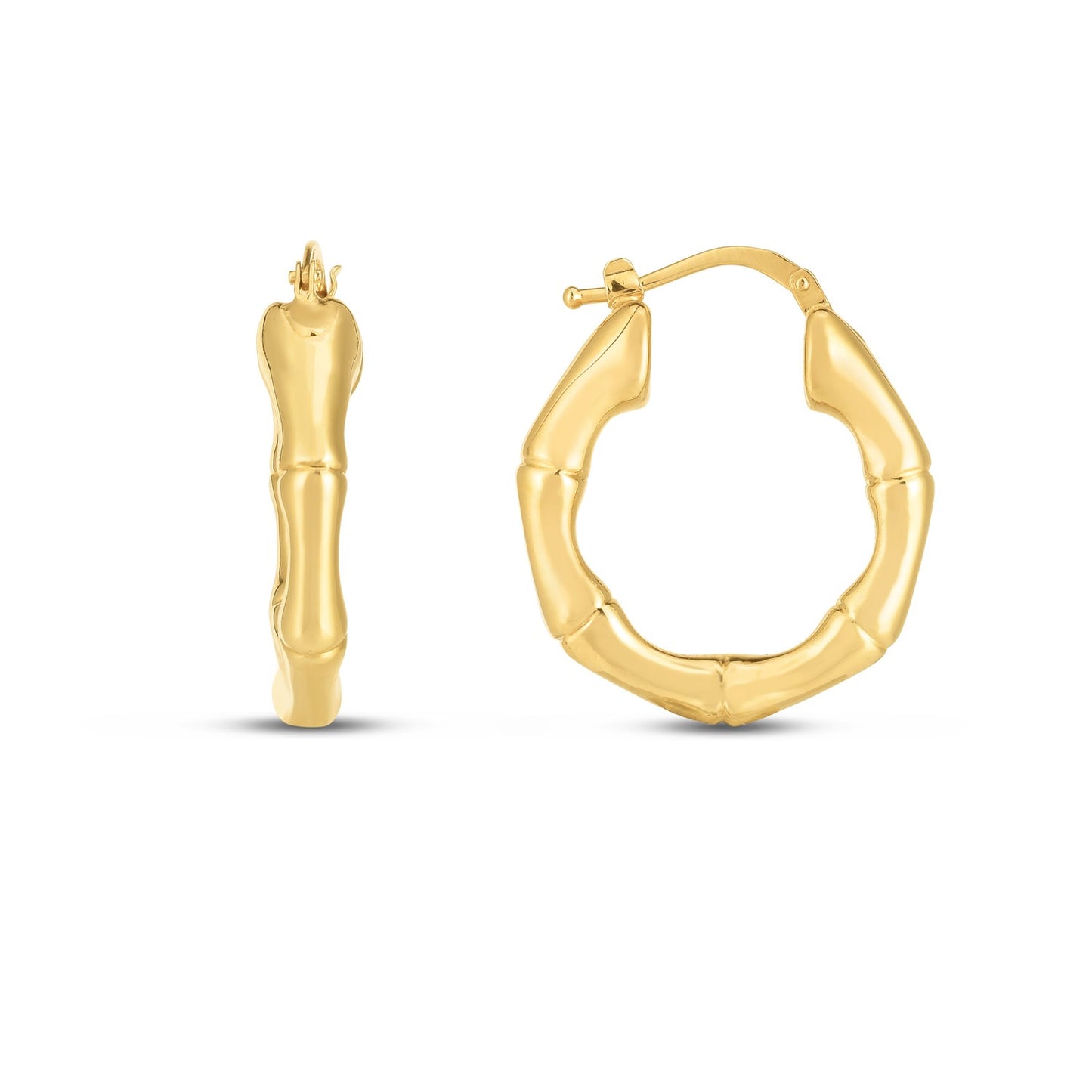 14k Yellow Gold Medium Bamboo Hoop Earrings-Teresa&#39;s Fashionista LLC