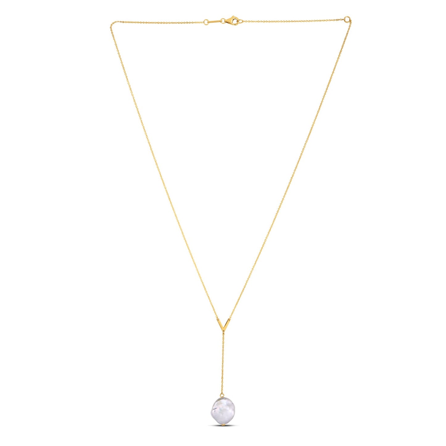 14k Yellow Gold Tesoro Pearl Lariat Necklace-Teresa&#39;s Fashionista LLC