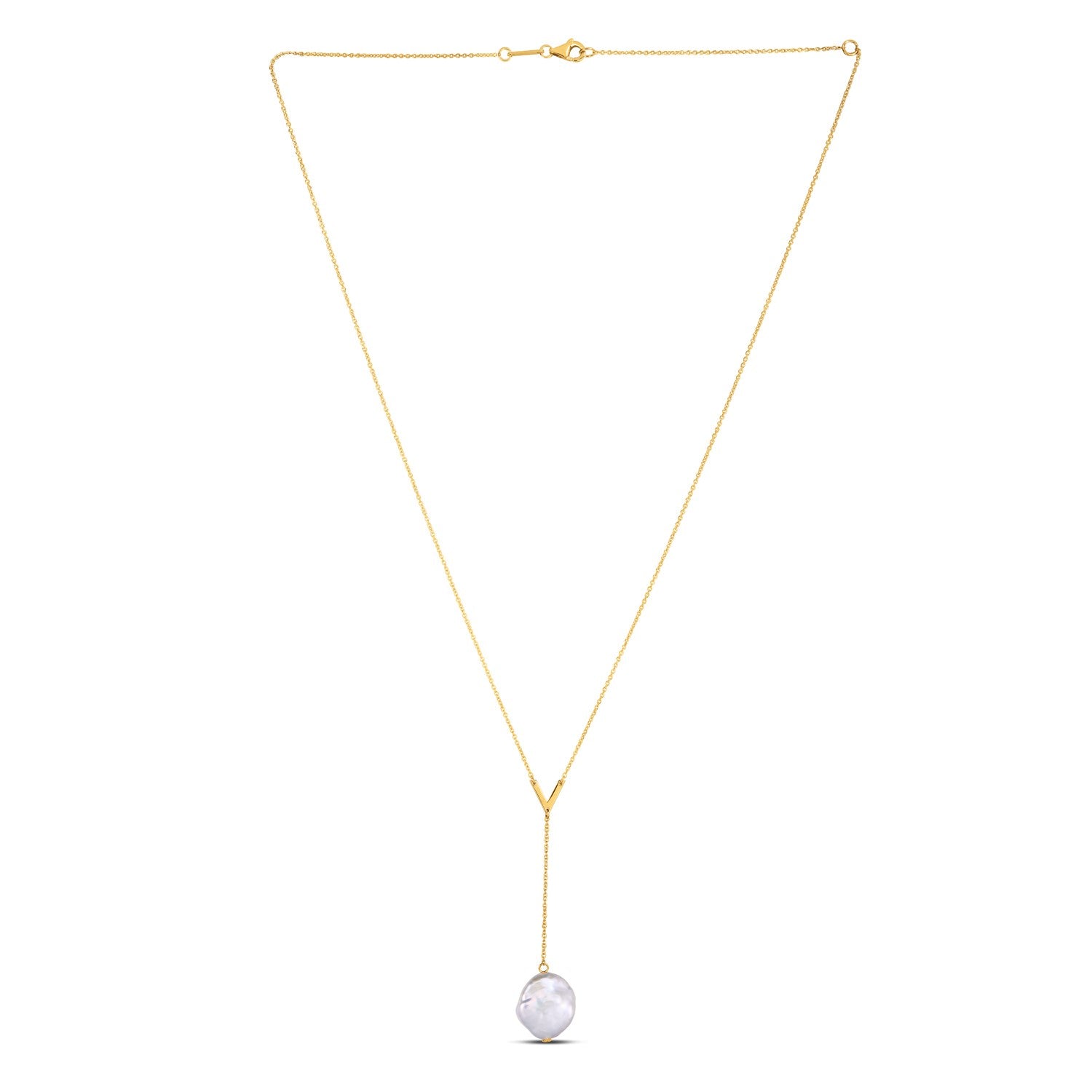 14k Yellow Gold Tesoro Pearl Lariat Necklace-Teresa&#39;s Fashionista LLC