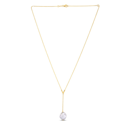 14k Yellow Gold Tesoro Pearl Lariat Necklace-Teresa&#39;s Fashionista LLC