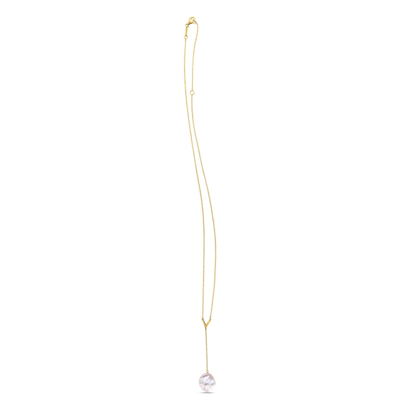 14k Yellow Gold Tesoro Pearl Lariat Necklace-Teresa&#39;s Fashionista LLC