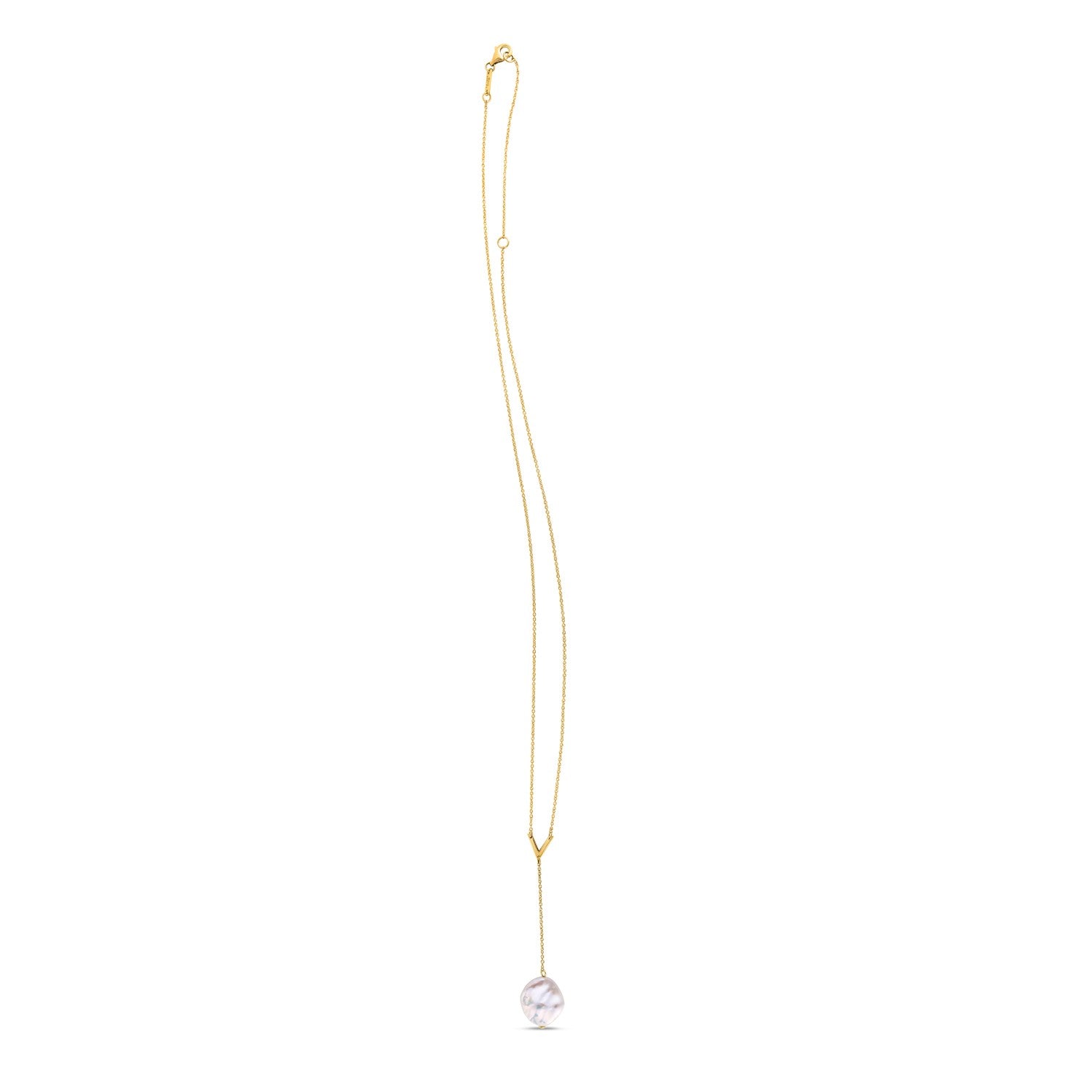 14k Yellow Gold Tesoro Pearl Lariat Necklace-Teresa&#39;s Fashionista LLC