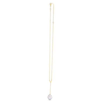 14k Yellow Gold Tesoro Pearl Lariat Necklace-Teresa&#39;s Fashionista LLC