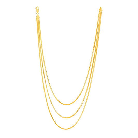 14k Yellow Gold Three Strand Herringbone Chain Necklace-Teresa&#39;s Fashionista LLC