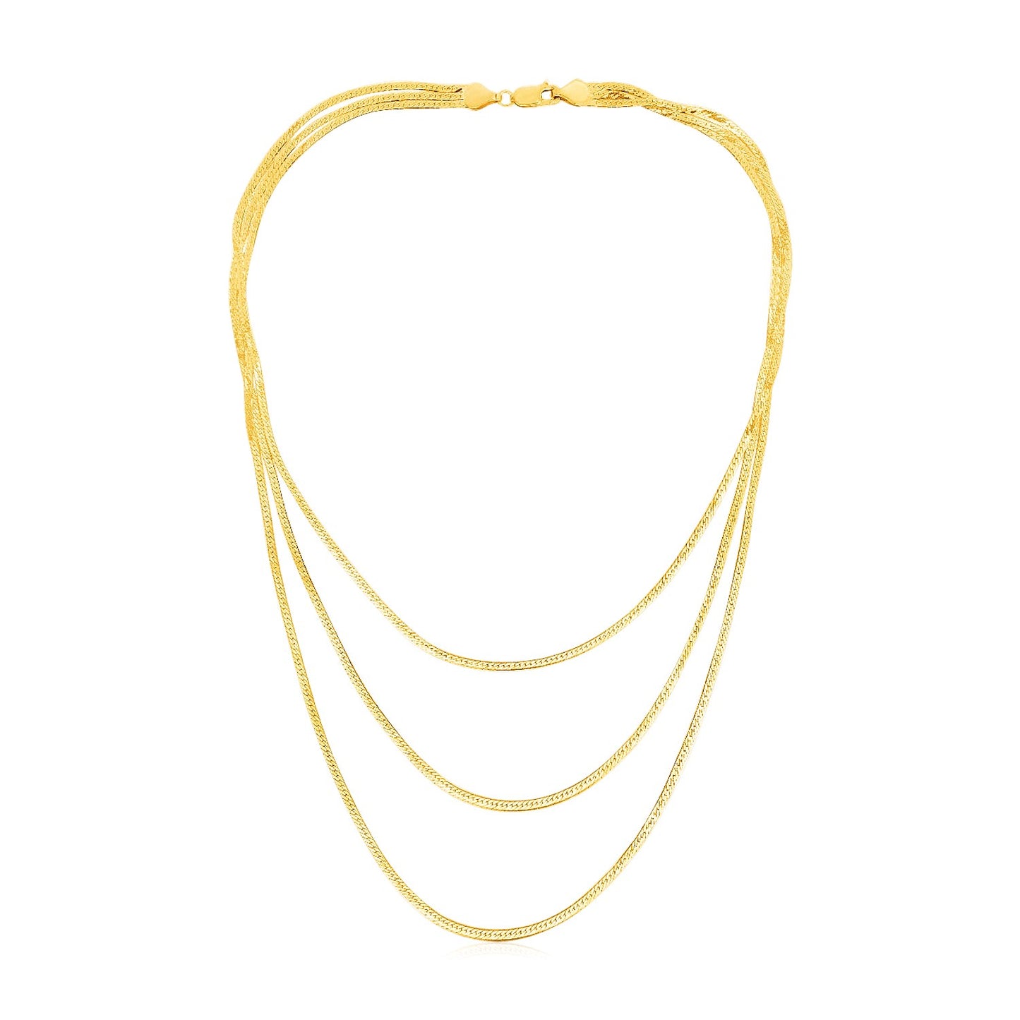 14k Yellow Gold Three Strand Herringbone Chain Necklace-Teresa&#39;s Fashionista LLC