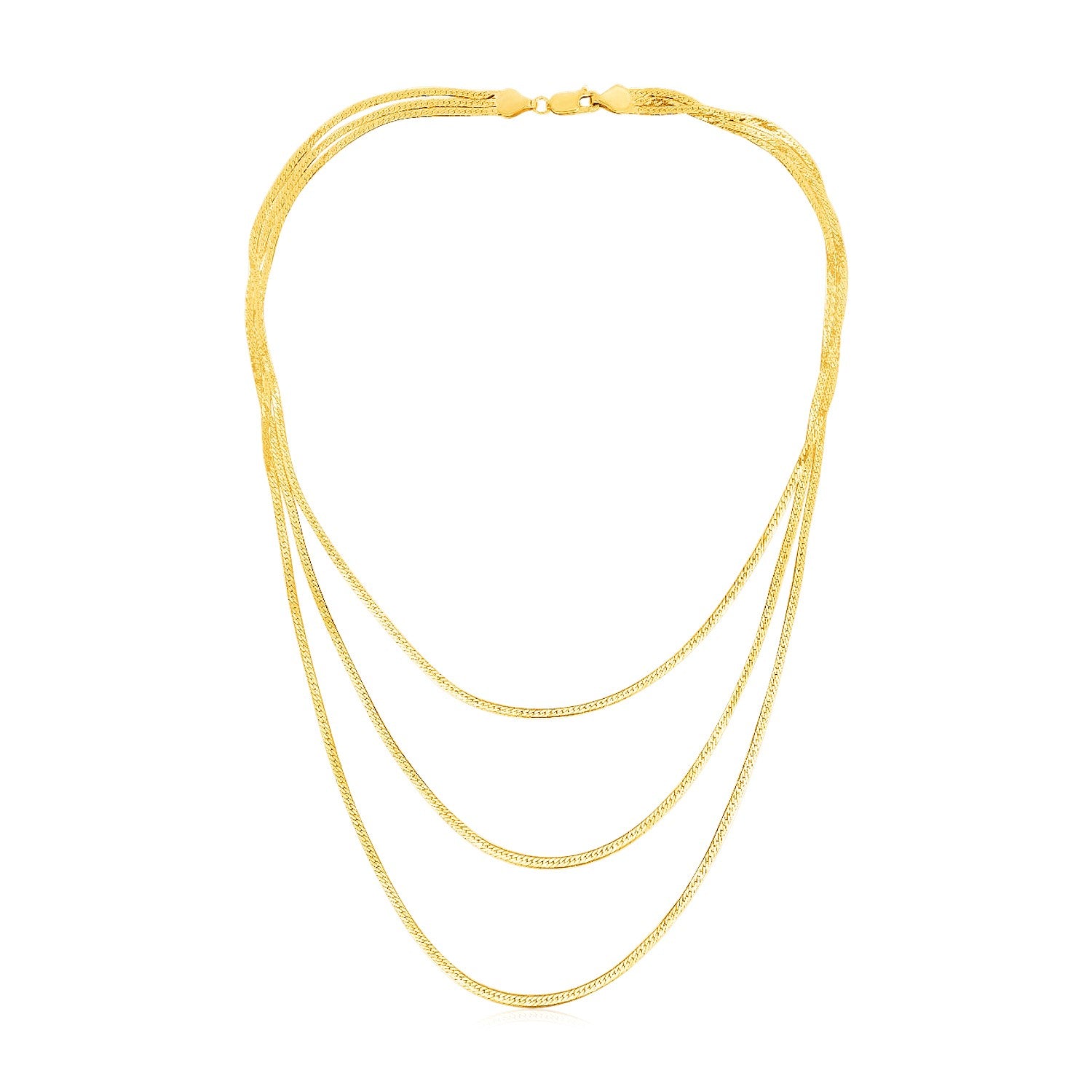 14k Yellow Gold Three Strand Herringbone Chain Necklace-Teresa&#39;s Fashionista LLC