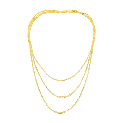 14k Yellow Gold Three Strand Herringbone Chain Necklace-Teresa&#39;s Fashionista LLC