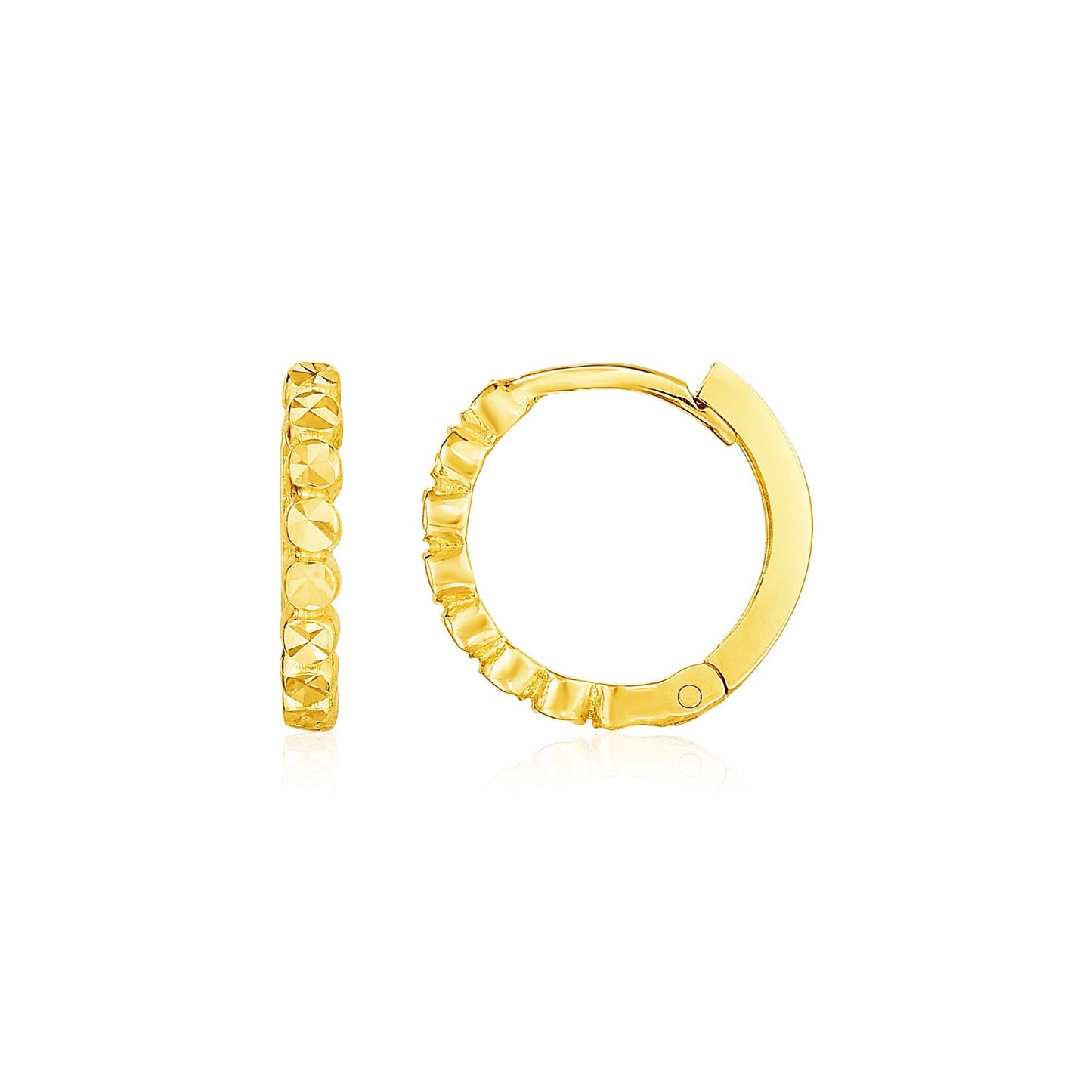 14k Yellow Gold Petite Textured Round Hoop Earrings-Teresa&#39;s Fashionista LLC