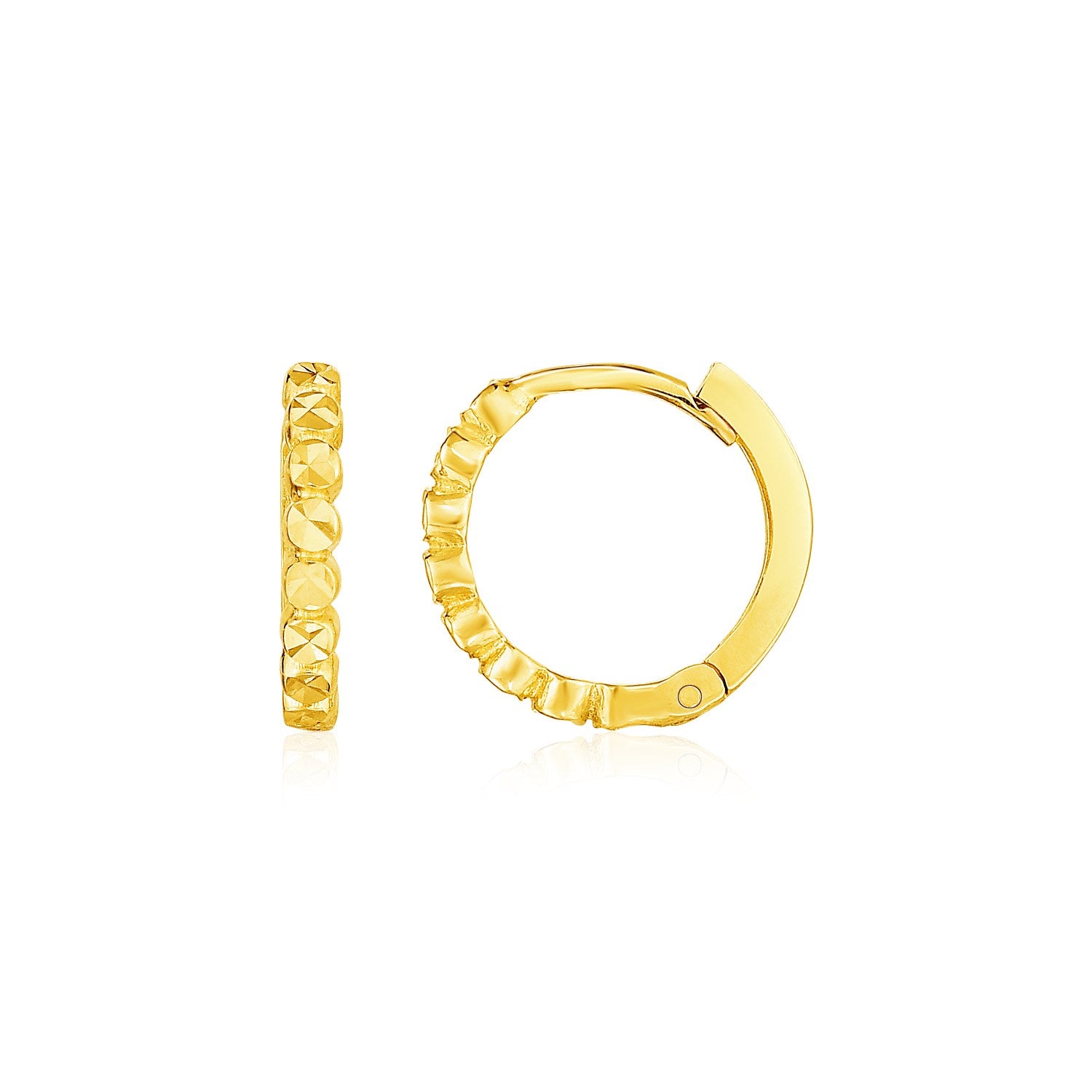 14k Yellow Gold Petite Textured Round Hoop Earrings-Teresa&#39;s Fashionista LLC