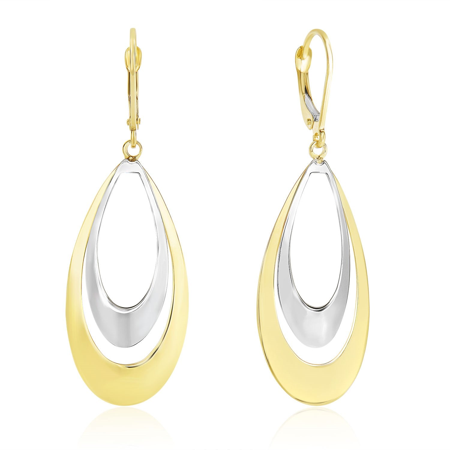 14k Two-Tone Gold Graduated Open Double Teardrop Earrings-Teresa&#39;s Fashionista LLC