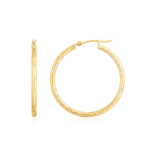 14K Yellow Gold Diamond Cut Hoop Earrings(2x30mm)-Teresa&#39;s Fashionista LLC