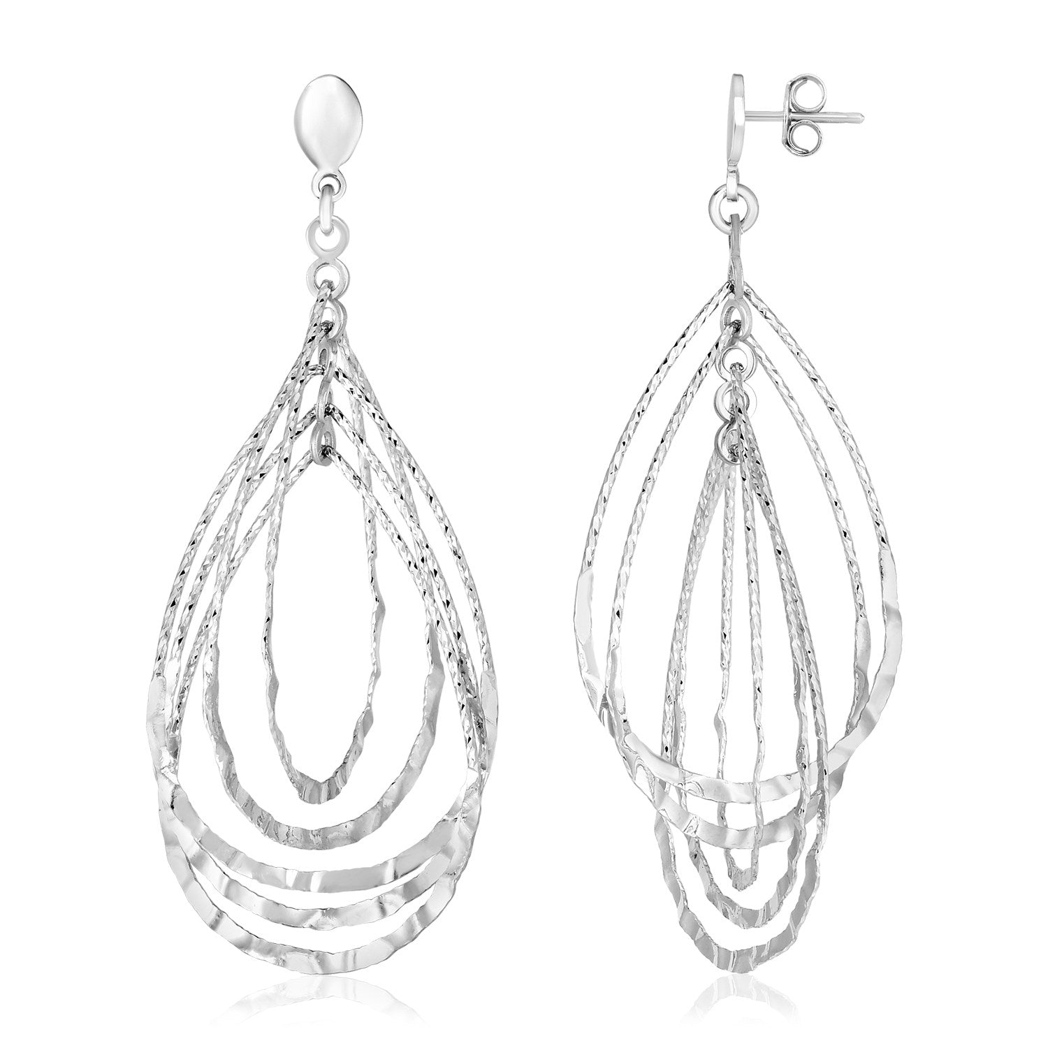 Sterling Silver Textured Teardrop Motif Dangle Earrings-Teresa&#39;s Fashionista LLC