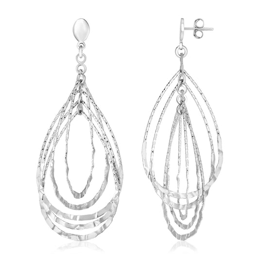 Sterling Silver Textured Teardrop Motif Dangle Earrings-Teresa&#39;s Fashionista LLC