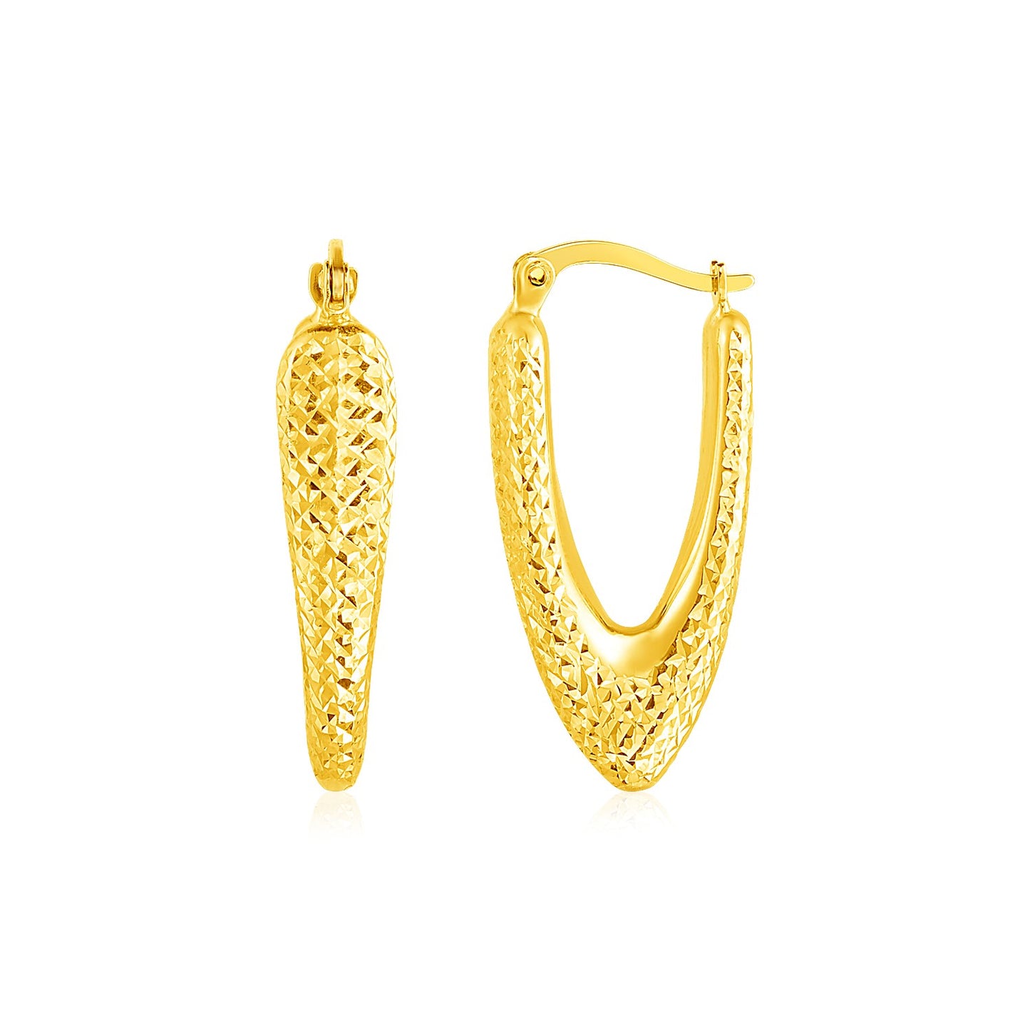 14k Yellow Gold V Shaped Puffed Hoop Earrings-Teresa&#39;s Fashionista LLC