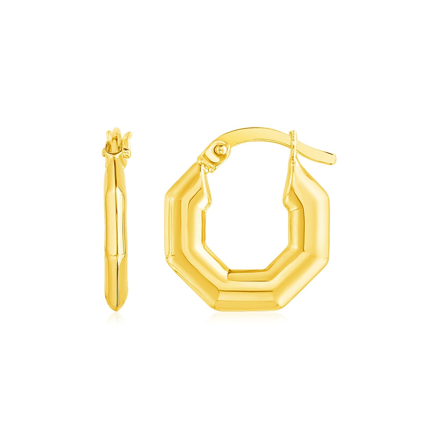 14k Yellow Gold Octagon Hoop Earrings-Teresa&#39;s Fashionista LLC