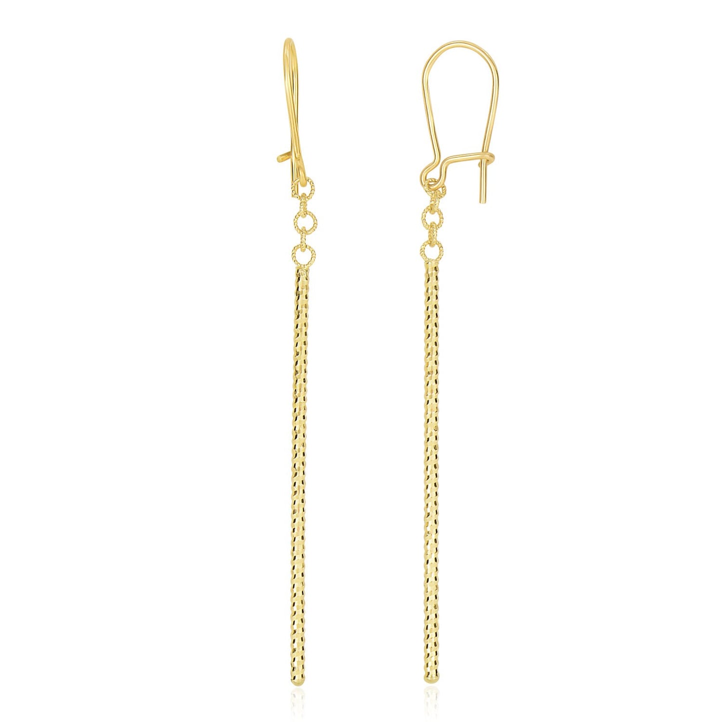 14k Yellow Gold Long Bar Diamond Cut Drop Earrings-Teresa&#39;s Fashionista LLC