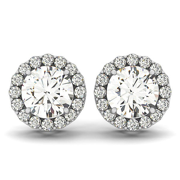 14k White Gold Four Prong Round Halo Diamond Earrings (1 1/6 cttw)-Teresa&#39;s Fashionista LLC