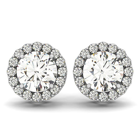 14k White Gold Four Prong Round Halo Diamond Earrings (1 1/6 cttw)-Teresa&#39;s Fashionista LLC