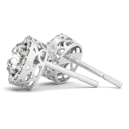 14k White Gold Four Prong Round Halo Diamond Earrings (1 1/6 cttw)-Teresa&#39;s Fashionista LLC