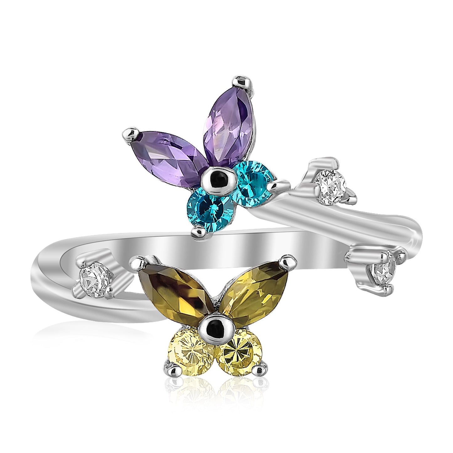 Sterling Silver Rhodium Plated Floral Toe Ring with Multi-Tone Cubic Zirconia-Teresa&#39;s Fashionista LLC