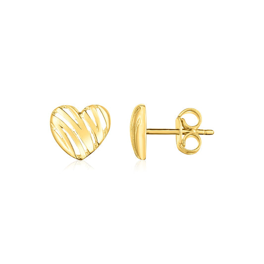 14K Yellow Gold High Polish Scribble Heart Stud Earrings-Teresa&#39;s Fashionista LLC