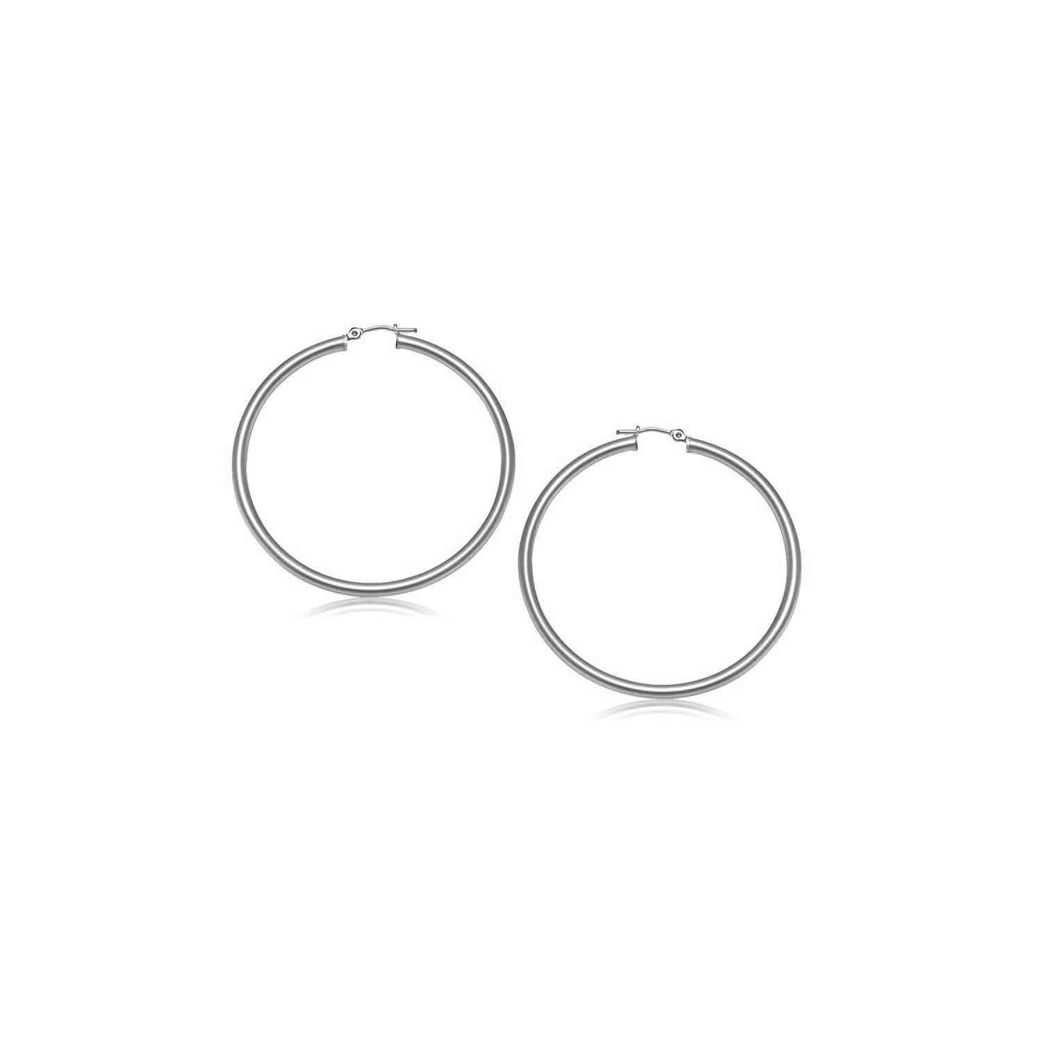 10k White Gold Polished Hoop Earrings (3x15mm)-Teresa&#39;s Fashionista LLC