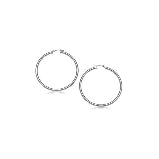 10k White Gold Polished Hoop Earrings (3x15mm)-Teresa&#39;s Fashionista LLC