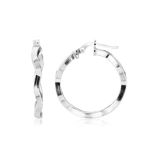 Sterling Silver Round Polished Wavy Profile Hoop Earrings(2x20mm)-Teresa&#39;s Fashionista LLC