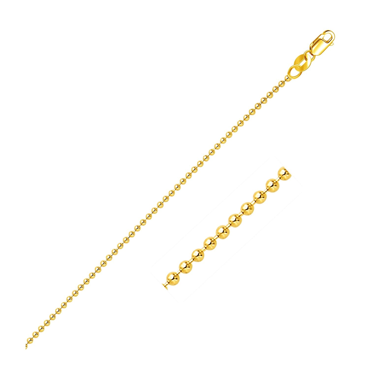 14k Yellow Gold Bead Chain 1.5mm (1.50 mm)-Teresa&#39;s Fashionista LLC