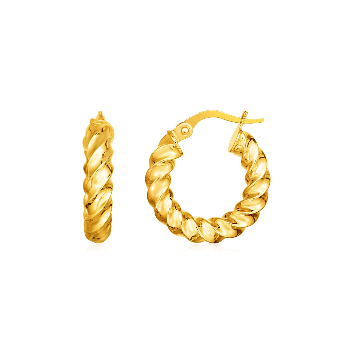 14k Yellow Gold Polished Twisted Hoop Earrings(3x11mm)-Teresa&#39;s Fashionista LLC